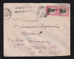 South Africa 1930 Cover JOHANNESBURG X BERLIN Germany Forwarded ATLANTIC CITY USA Stop Dongas Postmark - Lettres & Documents