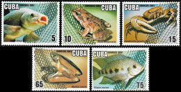 Cuba 2001, Fish Frogs Crabs - 5 V. MNH - Poissons