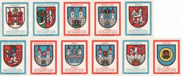 Czech Republic, 11 X Matchbox Labels, Erby - Coat Of Arms Ústí N. L. Most Louny Teplice Liberec Jablonec Dečín Chomutov - Zündholzschachteletiketten