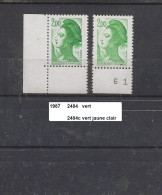 Variété De 1987 Neuf** Y&T N° 2484 Vert & 2484c Vert-jaune Clair - Ongebruikt