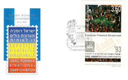 ISRAEL-Romania "Israel-Romania 93" BiNational Stamp Exhibition Cacheted Cover "Immigrant Ship" Souvenir Sheet - Brieven En Documenten