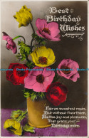 R001873 Greeting Postcard. Best Birthday Wishes. Flowers In Vases. RP. 1934 - Monde