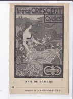 PUBLICITE : American Crescent Cycles (illustrée Par Ramsdall) - Vélo - Art Nouveau - Très Bon état - Publicité