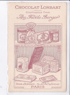 PUBLICITE : Chocolat Lombart - Confiserie Fine "au Fidèle Berger" - Avenue De Choisy à Paris - Très Bon état - Advertising