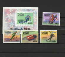 Chad - Tchad 1976 Olympic Games Innsbruck Set Of 4 + S/s With Winners Overprint In Blue MNH - Hiver 1976: Innsbruck