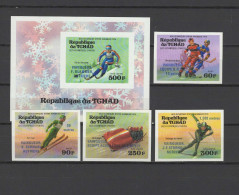 Chad - Tchad 1976 Olympic Games Innsbruck Set Of 4 + S/s With Winners Overprint In Blue Imperf. MNH -scarce- - Invierno 1976: Innsbruck