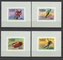Chad - Tchad 1976 Olympic Games Innsbruck Set Of 4 S/s With Winners Overprint In Blue Imperf. MNH -scarce- - Winter 1976: Innsbruck