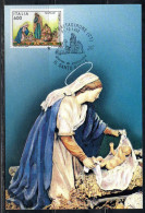 ITALIA REPUBBLICA ITALY REPUBLIC 1992 NATALE CHRISTMAS NOEL WEIHNACHTEN NAVIDAD LIRE 600 CARTOLINA MAXI MAXIMUM CARD - Cartoline Maximum