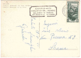 CARTOLINA MILANO CORSO VITTORIO EMANUELR CON ANNULLO TARGHETTA CAMPIONATI CICLISTICI - 1946-60: Poststempel