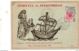 1959  CARTOLINA CON ANNULLO BARI - GIORNATA DEL FRANCOBOLLO - FDC