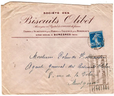 1934  "  BISCUITS OLIBET  Usine De SURESNES "  Envoyée à MONTGERON - Cartas & Documentos