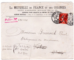 1912  "  La MUTUELLE De FRANCE Et Des COLONIES  à LYON "  Envoyée à VOLX 04 - Covers & Documents