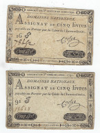 2 Assignats De Cinq Livres NOV 1791 Et JUIN 1792 - Assegnati