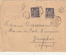 Lettre Au Type Sage Oblitéré Recommandée Bureau Auxiliaire Limoges B Pour Zanzibar 29 Juin 1900 - 1898-1900 Sage (Tipo III)