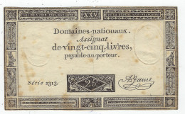1 Assignat De 25 Livres 6 Juin 1793 Signé Jame - Assignate
