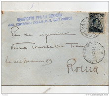 1915  LETTERA CON ANNULLO R.NAVE SAN MARCO + VERIFICATO PER CENSURA - Marcophilie