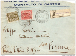 1921 LETTERA RACCOMANDATA CON ANNULLO MONTALTO DI CASTRO ROMA - Marcophilie