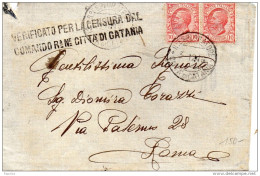 1915 LETTERA CON ANNULLO R.NAVE CITTÀ DI CATANIA  + VERIFICATO PER CENSURA - Marcophilie