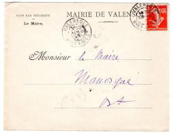 1913  "  MAIRIE DE VALENSOLE  "   Envoyée à La Mairie De MANOSQUE - Storia Postale