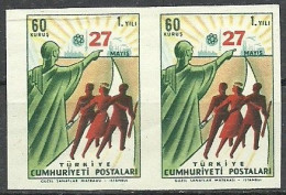 Turkey; 1961 1st Anniv. Of 27 May Revolution 60 K. ERROR "Imperf. Pair" - Unused Stamps