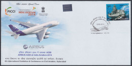 Inde India 2014 Special Cover Civil Aviation, Airbus 380 Aeroplane, Aircraft, Airplane, Jet, Airport, Pictorial Postmark - Cartas & Documentos