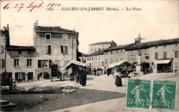 Soucieu-en-Jarrest Canton Mornant La Place Marché Market Mercato Rhône 69510 N°1881 Cpa Voyagée En 1910 En B.Etat - Autres & Non Classés