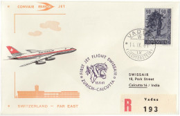 Liechtenstein 1961: FIRST JET FLIGHT SWISSAIR ZURICH-CALCUTTA  Zu 317 Mi 373 Yv 335 ⊙ VADUZ 14.IX.61 (Zu CHF 15.00) - Air Post