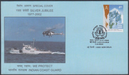 Inde India 2002 Special Cover Indian Coast Guard, Ship, Boat, Helicopter, Pictorial Postmark - Cartas & Documentos