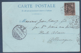 25c Sage Sur Carte Pour L'Allemagne - 1876-1898 Sage (Tipo II)
