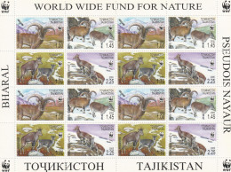 Tajikistan 2005 - WWF , Fauna , Sheep , Bharal , Block 16 Values , Perforated , MNH ,Mi.392A-395A - Tayikistán