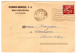 1941  CAD AVIGNON - GARE   " VILMORIN- ANDRIEUX S A  à AVIGNON  "  Chemin Du Moulin De Notre Dame Envoyée à CLUMANC - Brieven En Documenten