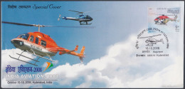 Inde India 2008 Special Cover Civil Aviation, Pawan Hans Helicopter, Aircraft, Hyderabad, Pictorial Postmark - Lettres & Documents