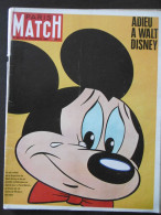 TRES RARE Paris Match N°924 24 Décembre 1966  Adieu à Walt Disney - Informaciones Generales