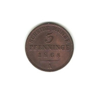 145/ ALLEMAGNE : Prusse : 3 Pfenninge 1868 A - Monedas Pequeñas & Otras Subdivisiones
