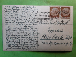 Flamme HEIMATGRUSSE NACH UBERSEE DURCH VERBILLIGTE TELEGRAMM A4.12 - 6.1. , Paar Hindenburg 3 Pf ,1938 - Lettres & Documents