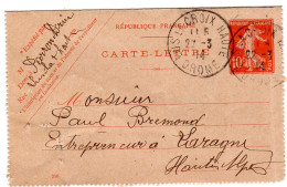 1914  CARTE LETTRE  CAD De LUS La CROIX HAUTE    Envoyé à LARAGNE 05 - Cartoline-lettere