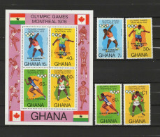 Ghana 1977 Olympic Games Montreal, Football Soccer, Athletics, Boxing Set Of 4 + S/s With Winners Overprint MNH - Verano 1976: Montréal