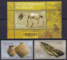 MOLDOVA 2024 Museum Artifacts & Natural History,Cave Bear,Ceramic Bowl,Holy Water Or Oil, 2 Stamps+1 MS MNH (**) - Moldavië