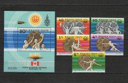 Hungary 1976 Olympic Games Montreal, Space, Weightlifting, Rowing, Fencing Etc. Set Of 5 + S/s MNH - Ete 1976: Montréal