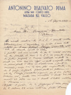 MAZARA DEL VALLO   _ 1938  /  Lettera " ANTONINO RISALVATO PUMA " Extra Bar - Cento Bibite _ Firma - Italien
