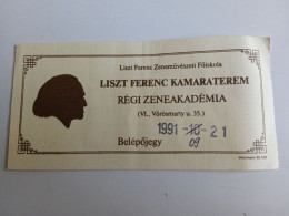 D203046  Ticket -Liszt Ferenc Kamaraterem - Liszt Ferenc Zeneművészeti Akadémia Belépőjegy -Entry Ticket 1991 - Biglietti D'ingresso