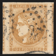 N°43A, Cérès Bordeaux 10c Bistre, Report 1, Oblitéré - SUPERBE - 1870 Bordeaux Printing