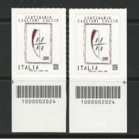 ● 2020 ITALIA ֍ 100° CAGLIARI Calcio S.p.A. ● Sport ● 2 Valori Con Codice A Barre ️● Adesivi ● - Barcodes