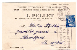 1947  C P  " J PELLET Graines Potagères "  6 Grande Rue Saint Clair à LYON Envoyée à MANOSQUE - Lettres & Documents