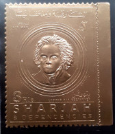 Sharjah 1970 - Art , Music , Beethoven , Stamp With Folio Gold , Mi.719 - Schardscha