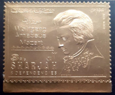 Sharjah 1970 - Art , Music , Mozart , Stamp With Folio Gold , Mi.720 - Sharjah