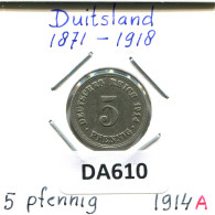 5 PFENNIG 1914 A GERMANY Coin #DA610.2.U.A - 5 Pfennig