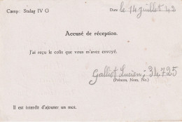 Accusé De Réception D'un Colis à Un Prisonnier De Guerre Français En Allemagne - Destination Morée (Loir Et Cher). - WW II