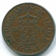 1 CENT 1914 INDES ORIENTALES NÉERLANDAISES INDONÉSIE Copper Colonial Pièce #S10080.F.A - Indes Néerlandaises