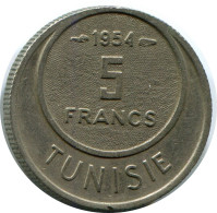 5 FRANCS 1954 TUNESIEN TUNISIA Münze #AP449.D.A - Tunesien